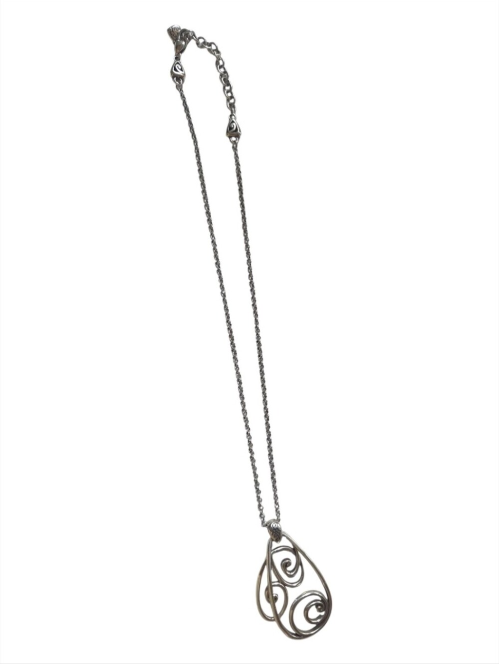 Brighton Silver Tone Open Scroll Teardrop Pendant Necklace 16–18 in